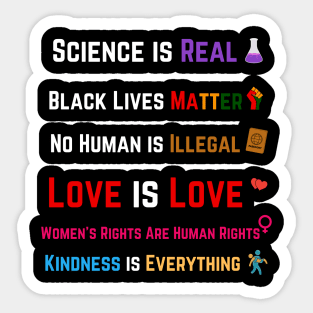 Kindness is EVERYTHING Science is Real, Love is Love Sticker